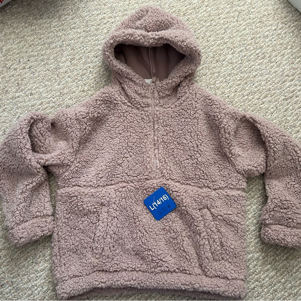New Mondetta Girl Youth 1/2 Zip Sherpa Hoodie size L (14/16)
